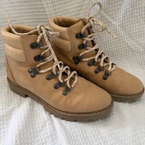 Universal Thread Womens Tan Lace Up Combat Hiker Boots Padded Collar Size 5
